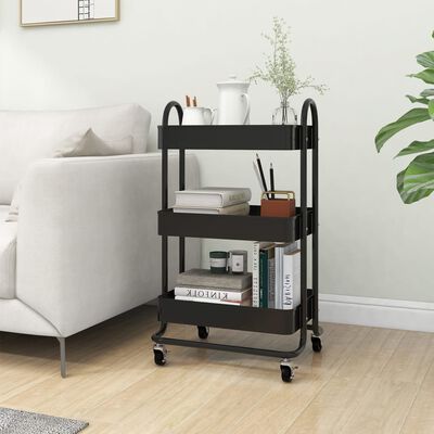 vidaXL 3-Tier Trolley Black 43x34x79 cm Steel, black vidaXL 3-Tier Trolley Black 43x34x79 cm Steel