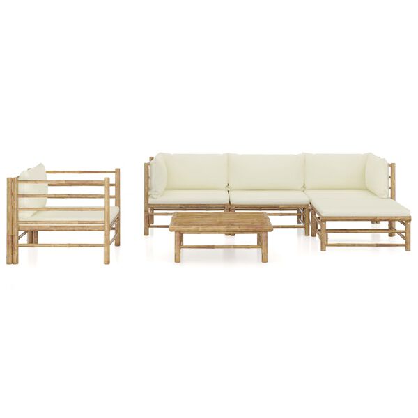 vidaXL 6 Piece Garden Lounge Set with Cream White Cushions Bamboo