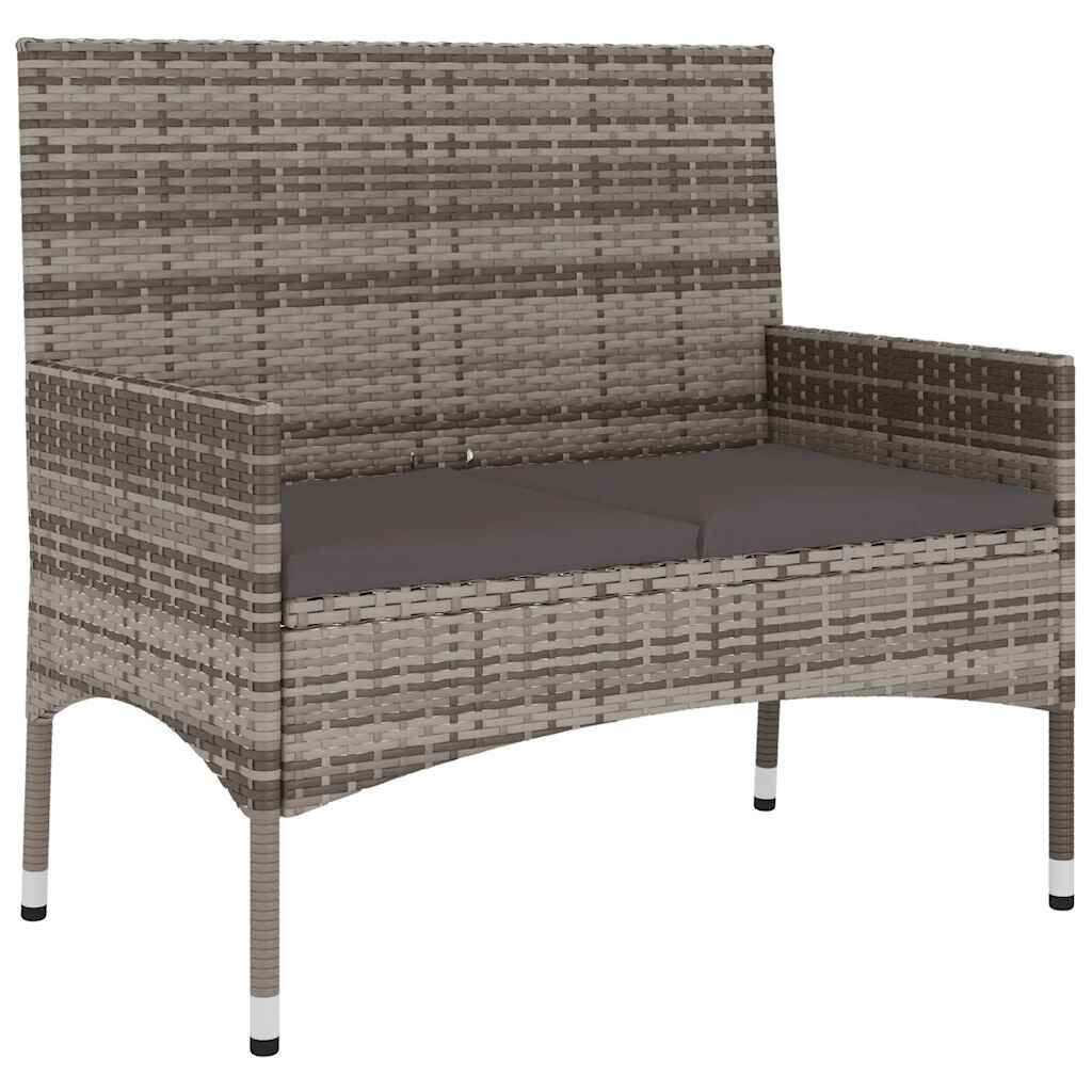 vidaXL 2-Seater Garden Bench with Cushions Grey Poly Rattan