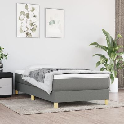 vidaXL Box Spring Bed Frame Dark Grey 90x200 cm Fabric, dark grey vidaXL Box Spring Bed Frame Dark Grey 90x200 cm Fabric