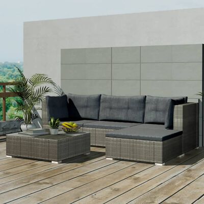 vidaXL 5 Piece Garden Lounge Set with Cushions Poly Rattan Grey, grey vidaXL 5 Piece Garden Lounge Set with Cushions Poly Rattan Grey