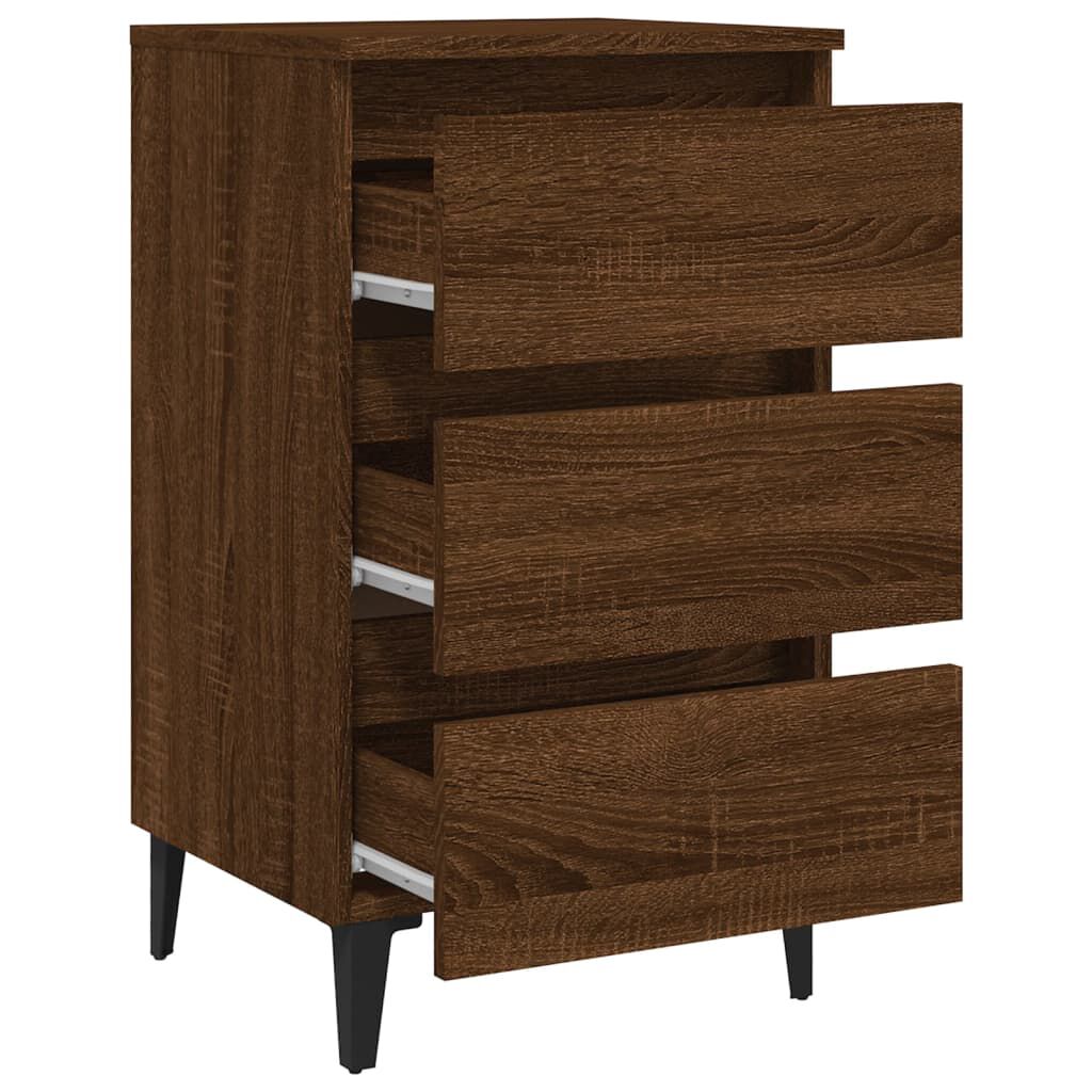 vidaXL Bed Cabinet with Metal Legs Brown Oak 40x35x69 cm
