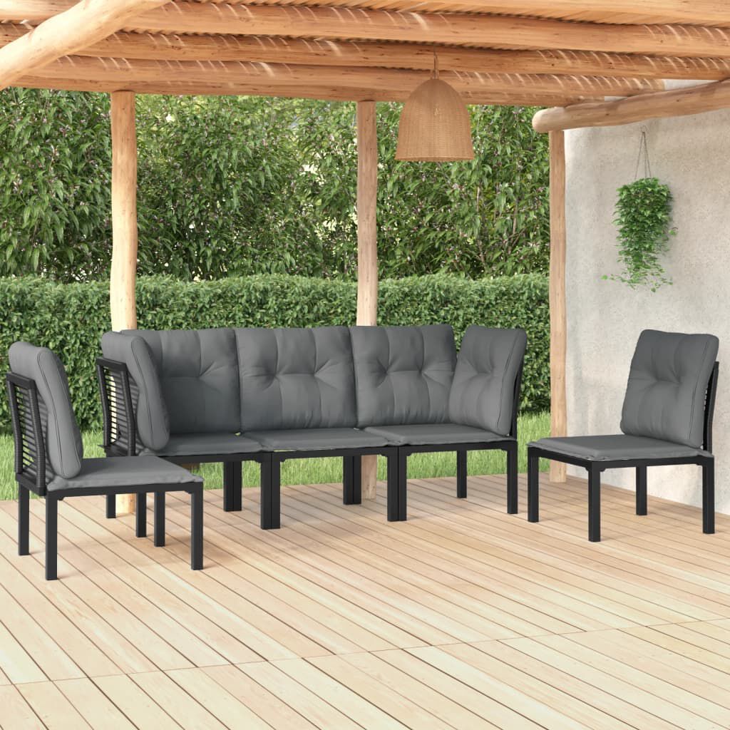 vidaXL 5 Piece Garden Lounge Set Black and Grey Poly Rattan