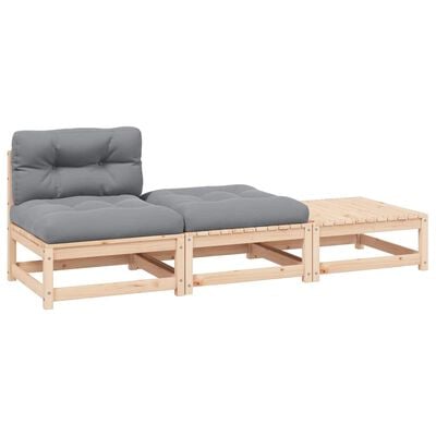 vidaXL 3 Piece Garden Lounge Set with Cushions Solid Pinewood, natural vidaXL 3 Piece Garden Lounge Set with Cushions Solid Pinewood