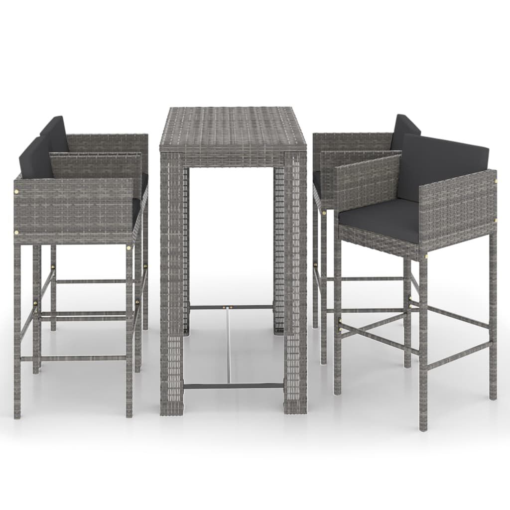 vidaXL 5 Piece Garden Bar Set with Cushions Poly Rattan Grey