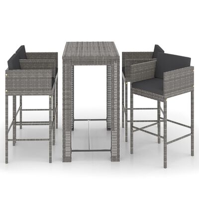 vidaXL 5 Piece Garden Bar Set with Cushions Poly Rattan Grey, grey vidaXL 5 Piece Garden Bar Set with Cushions Poly Rattan Grey
