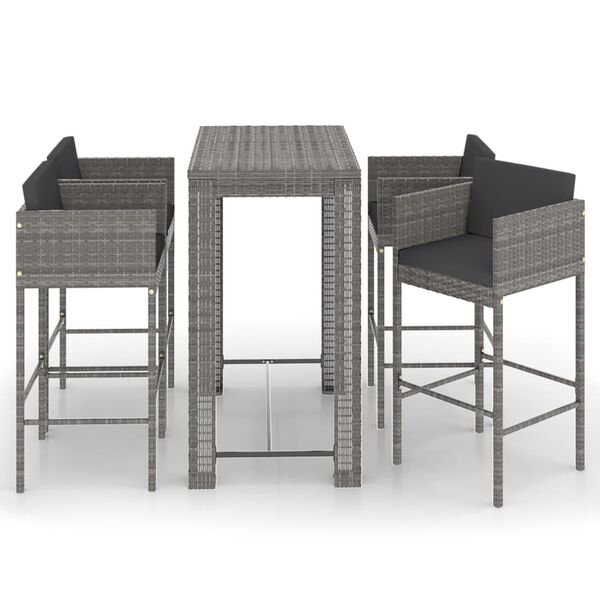 vidaXL 5 Piece Garden Bar Set with Cushions Poly Rattan Grey