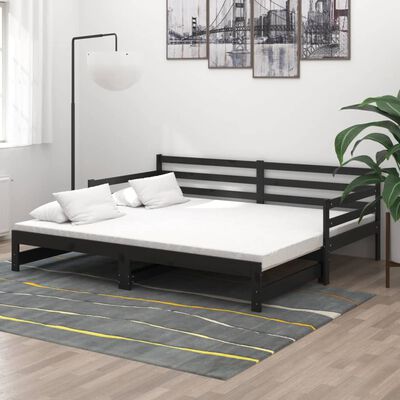 vidaXL Pull-out Day Bed without Mattress Black 2x(90x200) cm