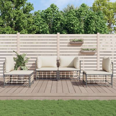 vidaXL 4 Piece Garden Lounge Set with Cushions Anthracite Poly Rattan,  vidaXL 4 Piece Garden Lounge Set with Cushions Anthracite Poly Rattan