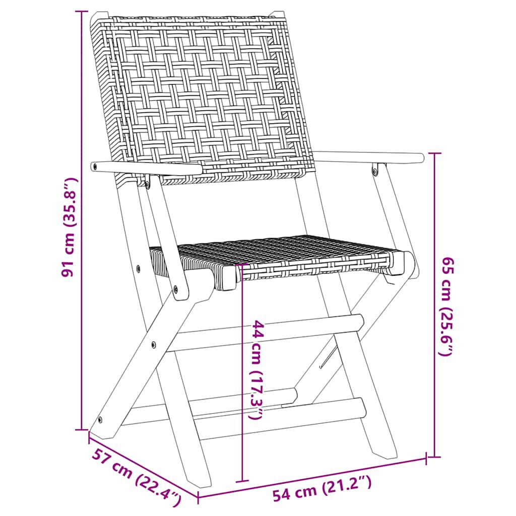 vidaXL Folding Garden Chairs 6 pcs Black Poly Rattan and Solid Wood