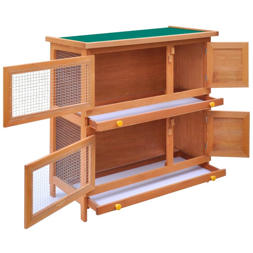 vidaXL Outdoor Rabbit Hutch Small Animal House Pet Cage 4 Doors Wood