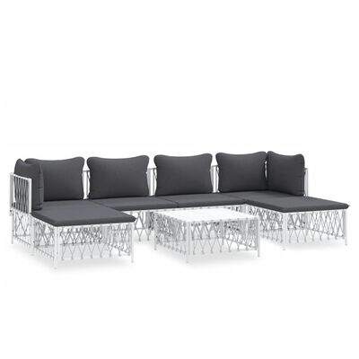 vidaXL 7 Piece Garden Lounge Set with Cushions White Steel, white vidaXL 7 Piece Garden Lounge Set with Cushions White Steel