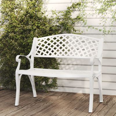 vidaXL Garden Bench 102 cm Cast Aluminium White, white vidaXL Garden Bench 102 cm Cast Aluminium White