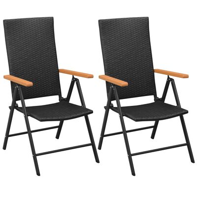 vidaXL Stackable Garden Chairs 2 pcs Poly Rattan Black, black and brown vidaXL Stackable Garden Chairs 2 pcs Poly Rattan Black