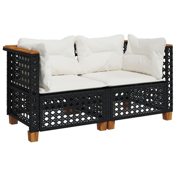 vidaXL Garden Sofas Corner with Cushions 2 pcs Black Poly Rattan