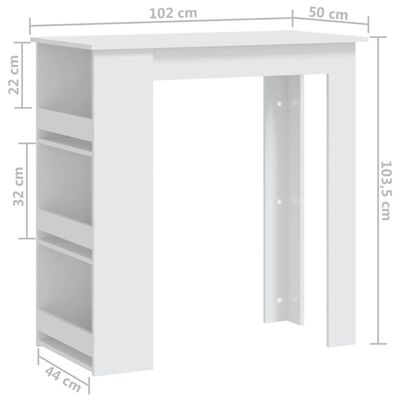 vidaXL Bar Table with Storage Rack White 102x50x103.5 cm Engineered Wood, white vidaXL Bar Table with Storage Rack White 102x50x103.5 cm Engineered Wood