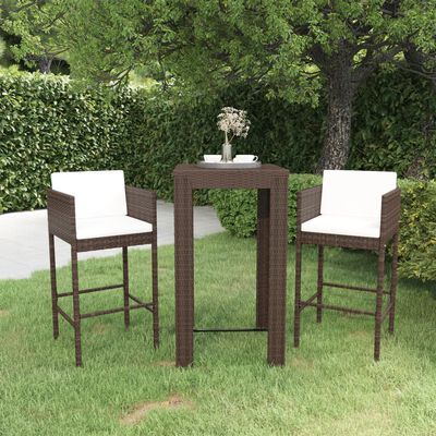 vidaXL 3 Piece Garden Bar Set with Cushions Poly Rattan Brown, brown vidaXL 3 Piece Garden Bar Set with Cushions Poly Rattan Brown