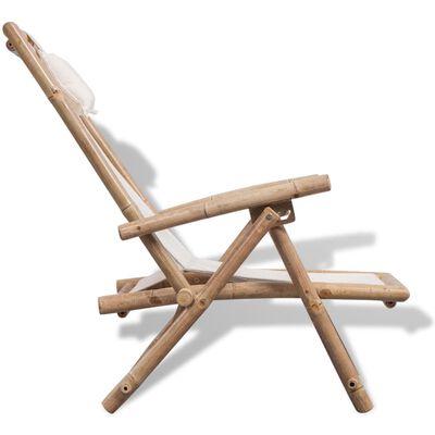 vidaXL Outdoor Deck Chair Bamboo, white vidaXL Outdoor Deck Chair Bamboo