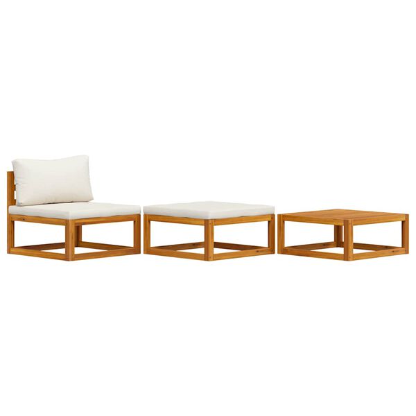 vidaXL 3 Piece Garden Lounge Set with Cream Cushions Solid Acacia Wood
