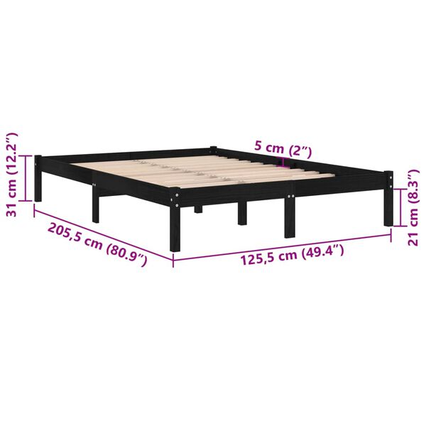vidaXL Bed Frame without Mattress Black Solid Wood 120x200 cm