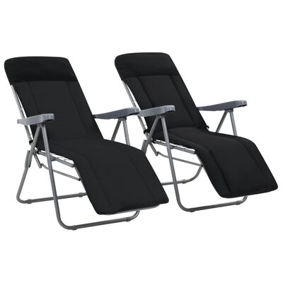 vidaXL Folding Garden Chairs with Cushions 2 pcs Black, black vidaXL Folding Garden Chairs with Cushions 2 pcs Black