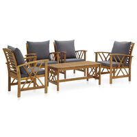 vidaXL 5 Piece Garden Lounge Set with Cushions Solid Acacia Wood, dark grey vidaXL 5 Piece Garden Lounge Set with Cushions Solid Acacia Wood