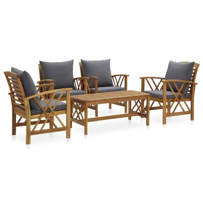 vidaXL 5 Piece Garden Lounge Set with Cushions Solid Acacia Wood, dark grey vidaXL 5 Piece Garden Lounge Set with Cushions Solid Acacia Wood