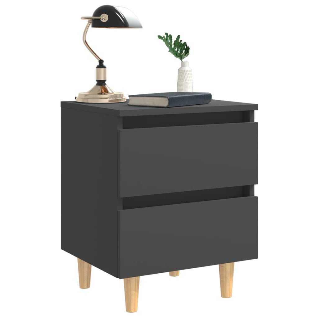 vidaXL Bed Cabinets with Solid Pinewood Legs 2 pcs Grey 40x35x50 cm