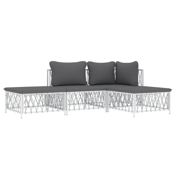 vidaXL 4 Piece Garden Lounge Set with Cushions White Steel