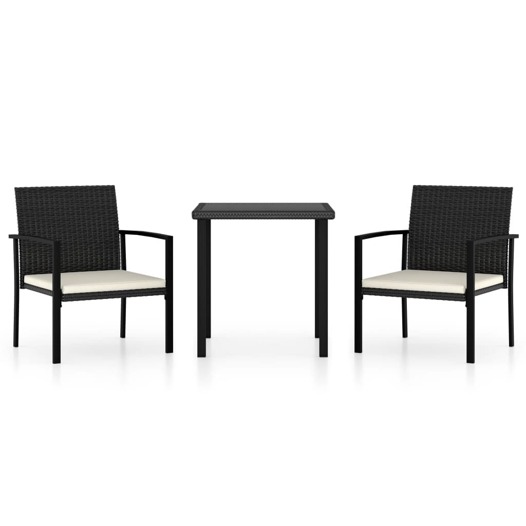 vidaXL 3 Piece Garden Dining Set Poly Rattan Black