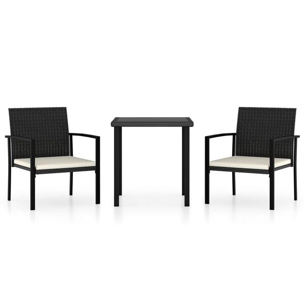 vidaXL 3 Piece Garden Dining Set Poly Rattan Black