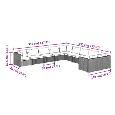 vidaXL 10 Piece Garden Lounge Set with Cushions Poly Rattan Grey, grey and blue vidaXL 10 Piece Garden Lounge Set with Cushions Poly Rattan Grey