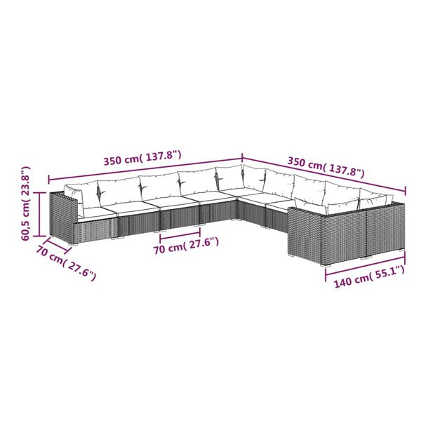 vidaXL 10 Piece Garden Lounge Set with Cushions Poly Rattan Grey