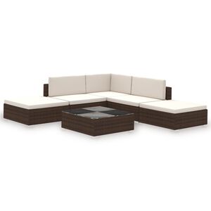 vidaXL 6 Piece Garden Lounge Set with Cushions Poly Rattan Brown