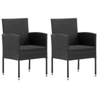 vidaXL Garden Chairs with Black Cushions 2 pcs Black Poly Rattan, black vidaXL Garden Chairs with Black Cushions 2 pcs Black Poly Rattan