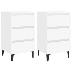 vidaXL Bed Cabinet with Metal Legs 2 pcs White 40x35x69 cm