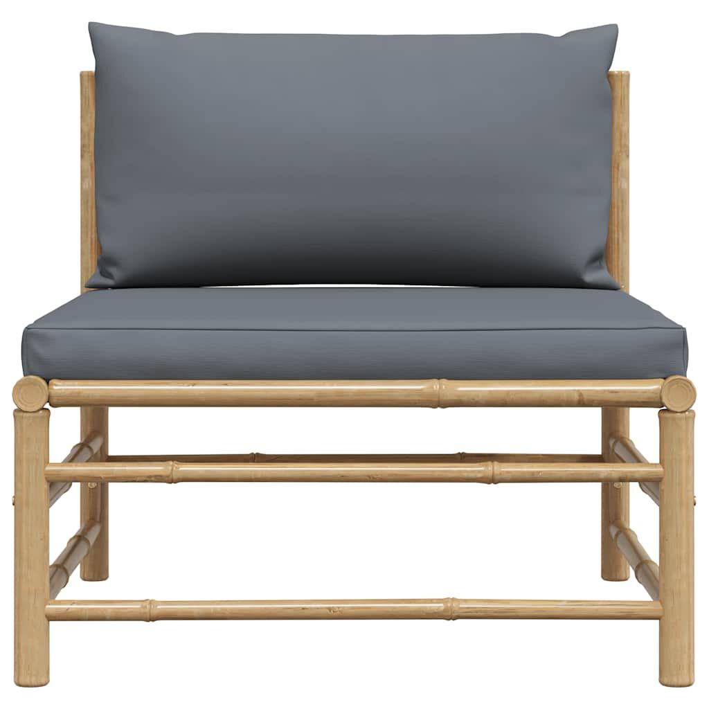 vidaXL Garden Middle Sofa with Dark Grey Cushions Bamboo
