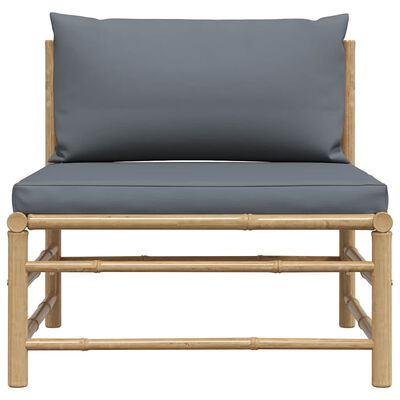 vidaXL Garden Middle Sofa with Dark Grey Cushions Bamboo, dark grey vidaXL Garden Middle Sofa with Dark Grey Cushions Bamboo