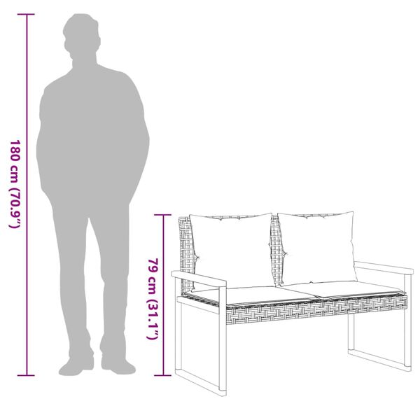 vidaXL Garden Bench with Cushion Black Poly Rattan Acacia Wood