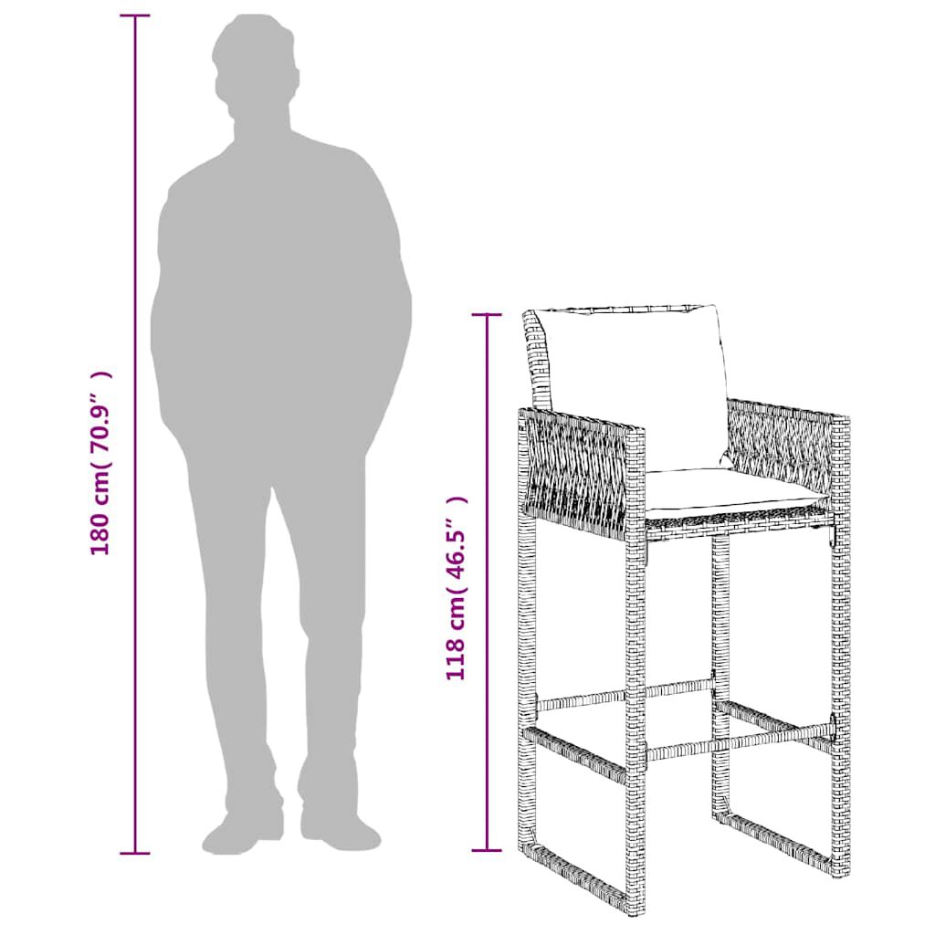 vidaXL Garden Bar Stools with Cushions 2 pcs Grey Poly Rattan