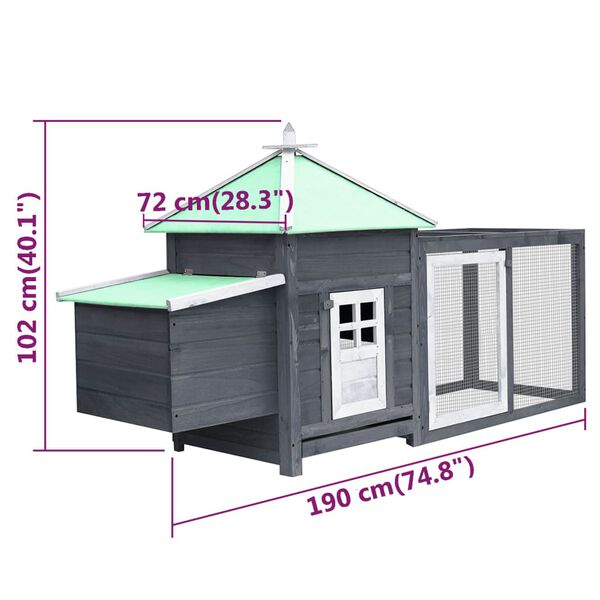 vidaXL Chicken Coop with Nest Box Grey 190x72x102 cm Solid Firwood