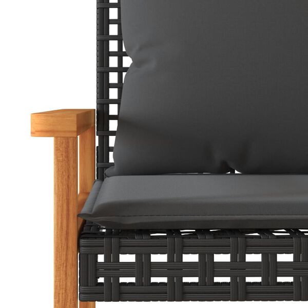 vidaXL Garden Bench with Cushion Black Poly Rattan Acacia Wood