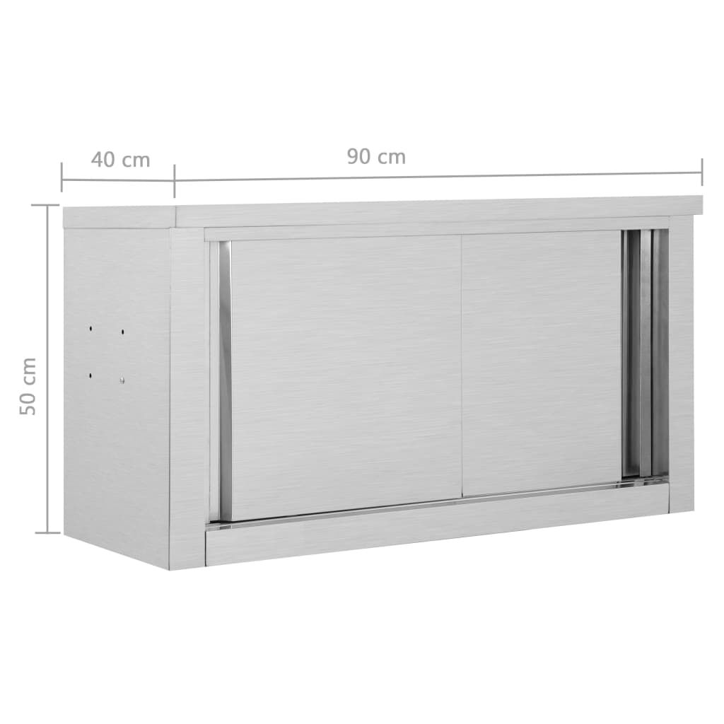 vidaXL Kitchen Wall Cabinet with Sliding Doors 90x40x50 cm Stainless Steel