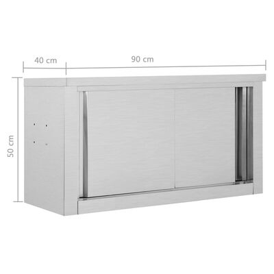vidaXL Kitchen Wall Cabinet with Sliding Doors 90x40x50 cm Stainless Steel,  vidaXL Kitchen Wall Cabinet with Sliding Doors 90x40x50 cm Stainless Steel