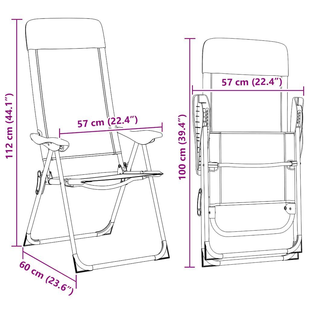 vidaXL Folding Camping Chairs 2 pcs Grey Aluminium