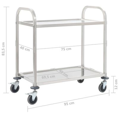 vidaXL 2-Tier Kitchen Trolley 95x45x83.5 cm Stainless Steel,  vidaXL 2-Tier Kitchen Trolley 95x45x83.5 cm Stainless Steel