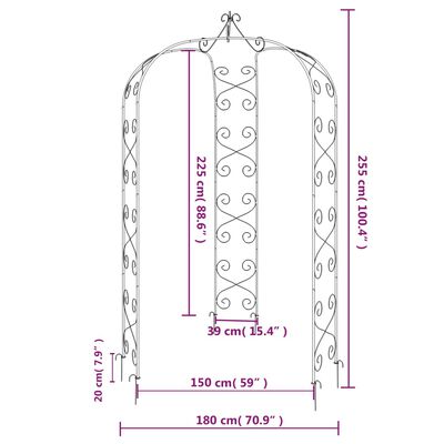 vidaXL Garden Arch Black Ø180x255 cm Steel,  vidaXL Garden Arch Black Ø180x255 cm Steel