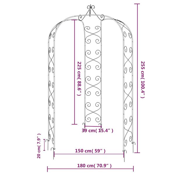 vidaXL Garden Arch Black Ø180x255 cm Steel