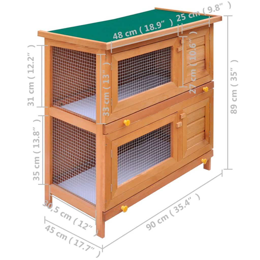 vidaXL Outdoor Rabbit Hutch Small Animal House Pet Cage 4 Doors Wood