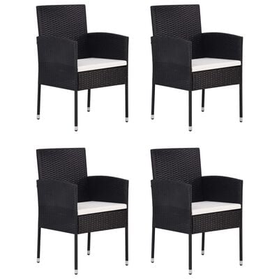vidaXL 5 Piece Garden Dining Set Poly Rattan Black, black and white vidaXL 5 Piece Garden Dining Set Poly Rattan Black